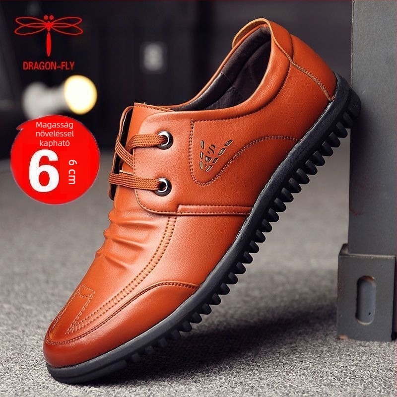 Dragonfly Márka férfi valódi bőrből készült cipő, brogues stílusú, hétköznapi-irodai, magasságot növelő talpbetéttel