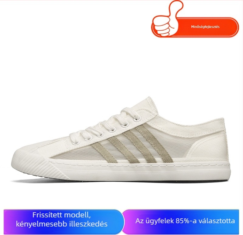Férfi vászon slip-on sneaker, fehér, könnyű, alacsony profilú talppal, szag elleni védelemmel, 2025 tavasza
