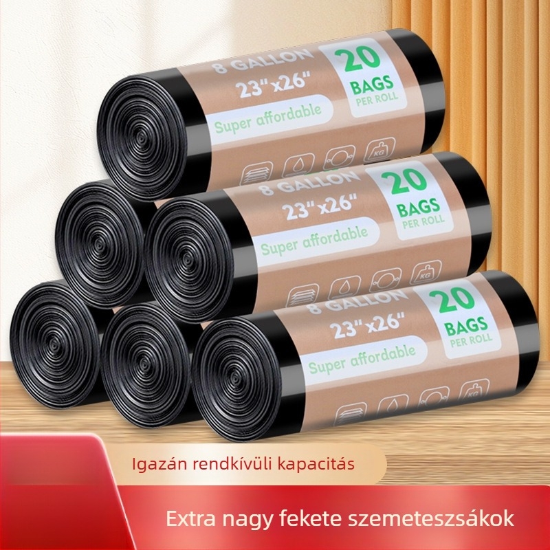 Fekete, vastagított szemeteszsákok, egyszer használatosak tisztításra és tárolásra