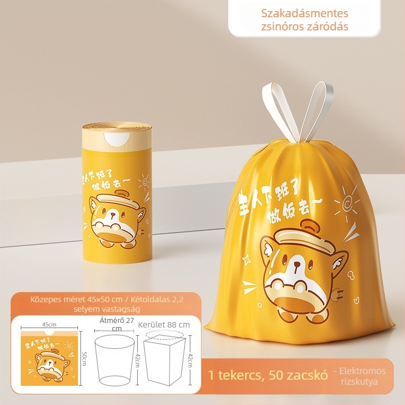 Fogantyús vastagított szemeteszsákok konyhára, szakadásálló, automatikus záródás, nyomtatott mintával