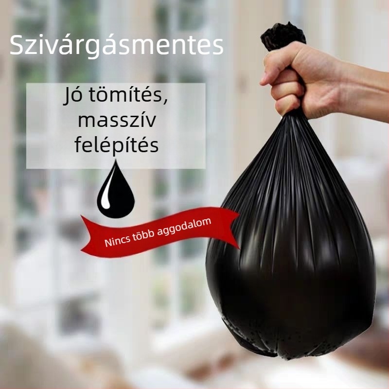 Háztartási szemeteszsákok, vastagított kivitel, lapos szájú, 50×60 cm, fekete, nagy méret, irodának, kollégiumban és szállodában