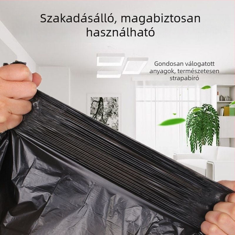 Háztartási szemeteszsákok, vastagított kivitel, lapos szájú, 50×60 cm, fekete, nagy méret, irodának, kollégiumban és szállodában