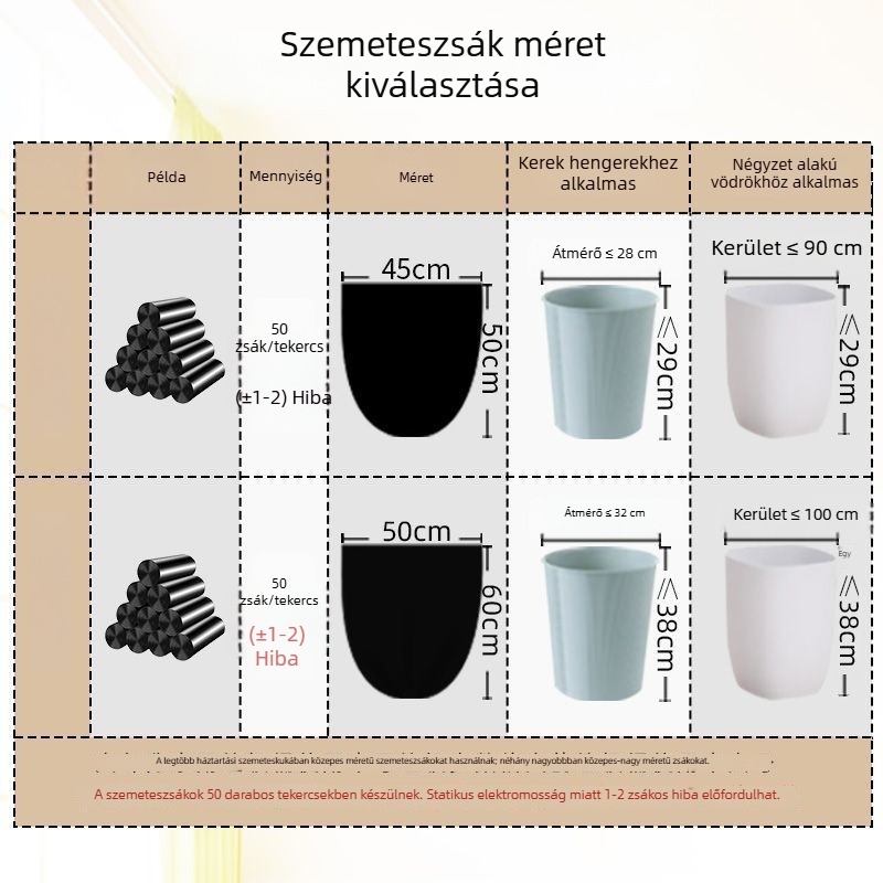 Háztartási szemeteszsákok, vastagított kivitel, lapos szájú, 50×60 cm, fekete, nagy méret, irodának, kollégiumban és szállodában