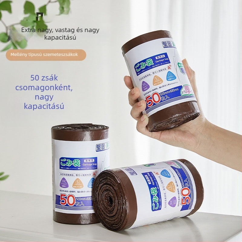 Vastagított háztartási szemeteszsákok, mellény-stílus, kávé színű, nagy méret, gazdaságos csomag konyhai és irodai használatra