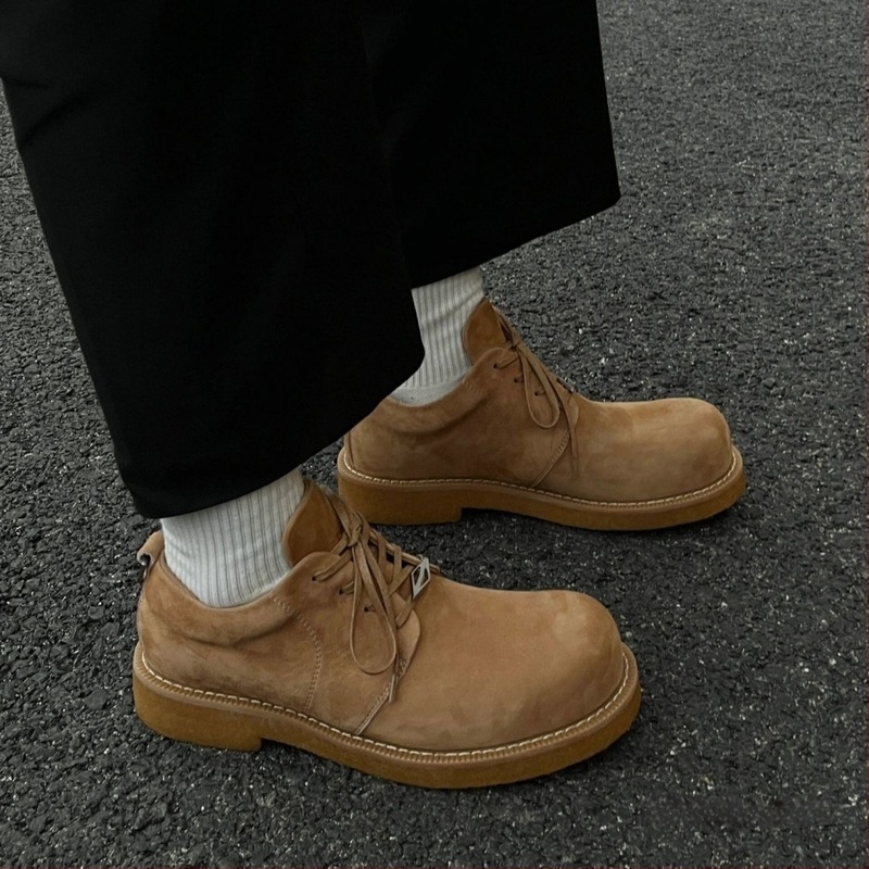 Férfi téli bőrcipő fleece béréssel, sokoldalú alacsony bokacipő sárga színben, vastag talpú magasságot növelő Derby cipő brit stílusban