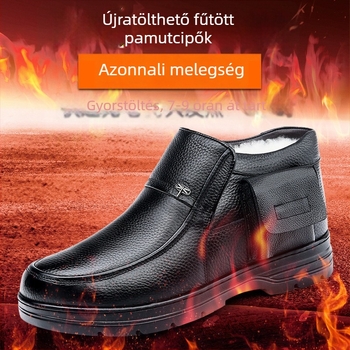 Férfi téli bőrből készült fűtött cipő akkumulátoros fűtéssel – kültéri sétákhoz