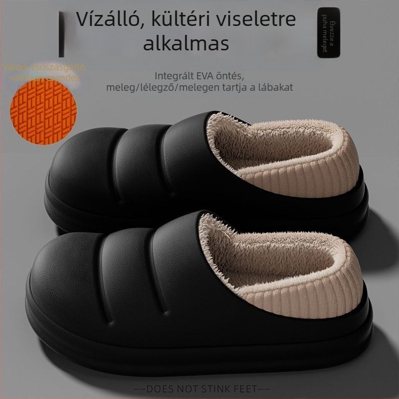 Férfi pamut orvosi papucs — téli beltéri, vízálló, csúszásmentes, meleg, alkalmas külső viseletre