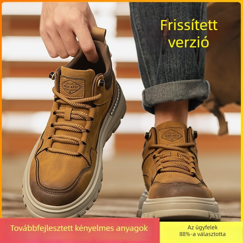 Férfiaknak magas szárú téli cipő, vastag talppal, csúszásmentes Martin-stílusú casual cipő