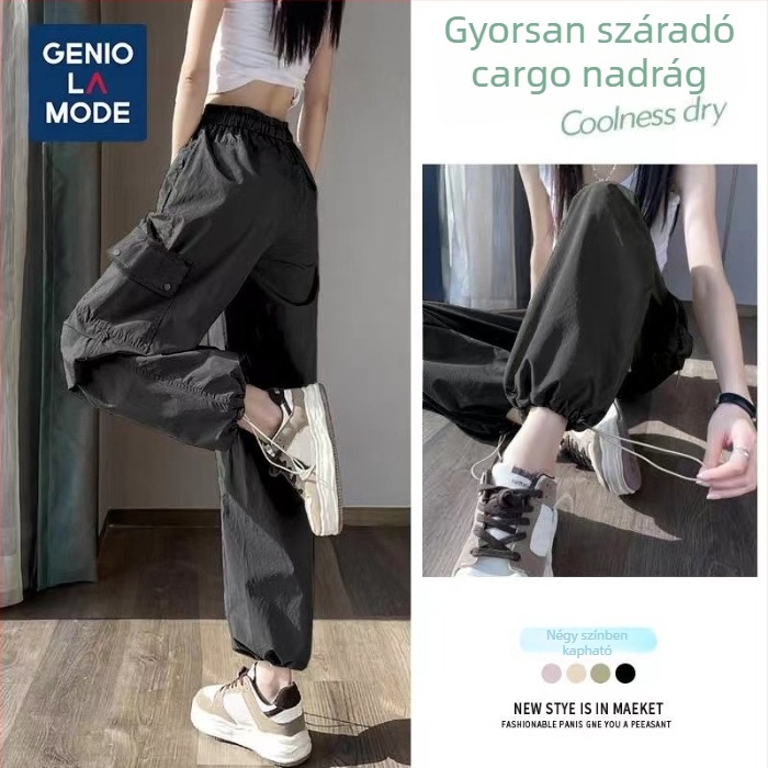 Női plusz méretű nadrág, magas derekú, gyorsan száradó, kültéri túrázáshoz, cargo jogger