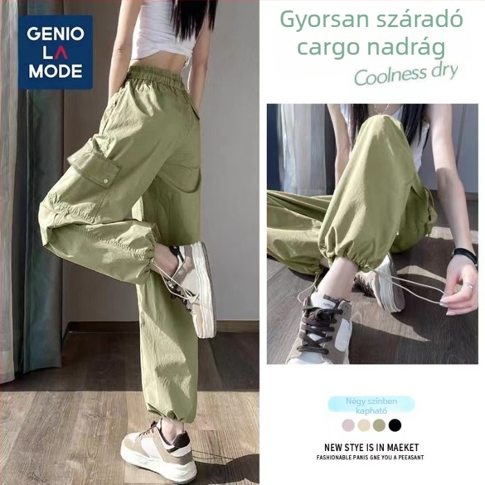 Női plusz méretű nadrág, magas derekú, gyorsan száradó, kültéri túrázáshoz, cargo jogger