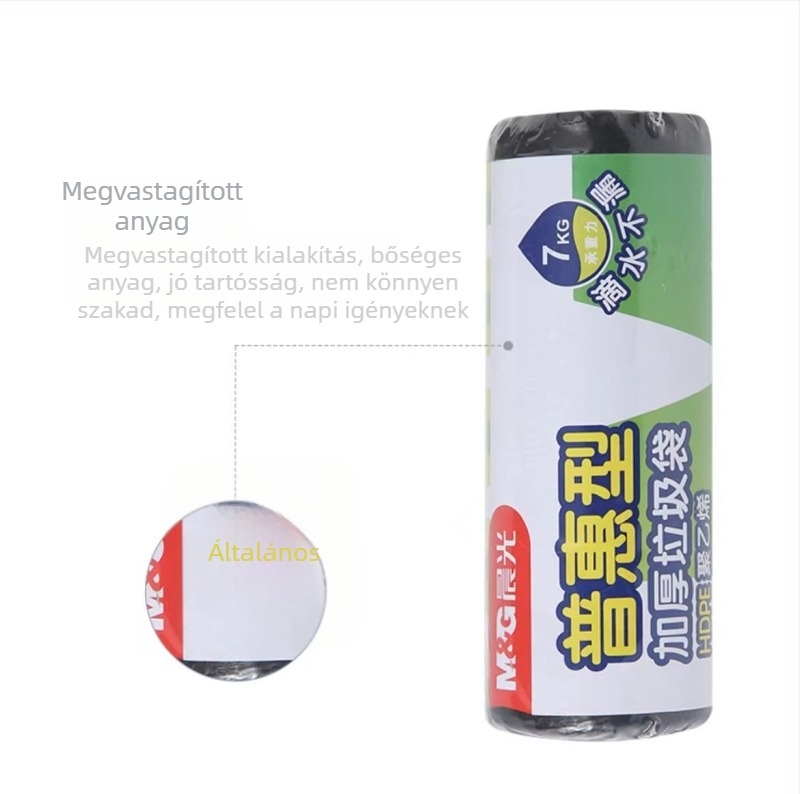 M&G vastagított fekete szemeteszsákok, közepes méretű, lapos szájú, műanyag zacskók