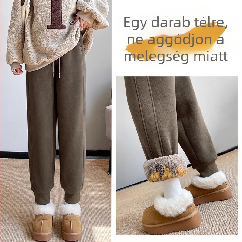 Női fleece-belelt szabadidőnadrág ősz-télre, kis méret, 2025-ös új stílus, extra vastag báránygyapjú bélés, meleg