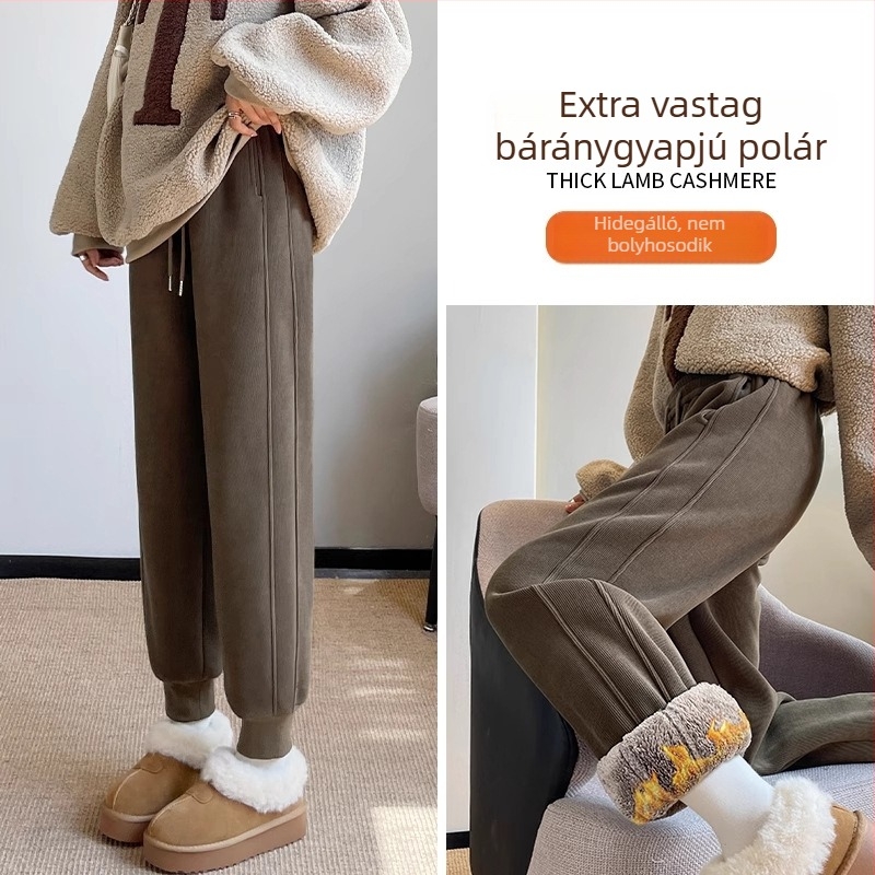 Női fleece-belelt szabadidőnadrág ősz-télre, kis méret, 2025-ös új stílus, extra vastag báránygyapjú bélés, meleg
