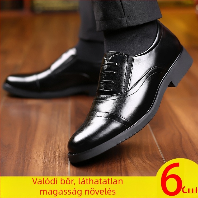 Férfi bőrből perforált loaferek elasztikus slip-on kialakítással, 3–5 cm magasított sarokkal, PU bélés, gumitalp