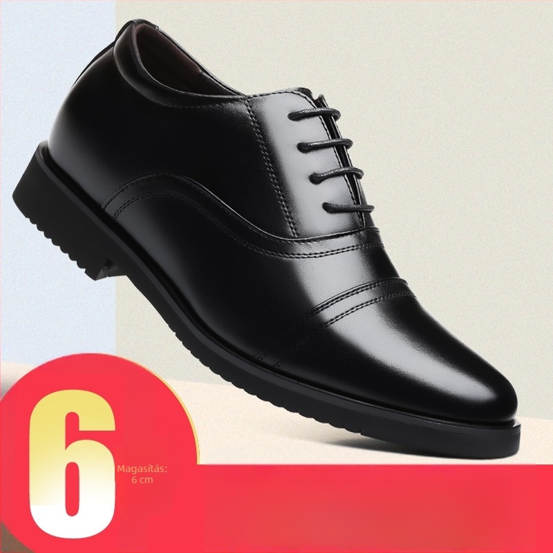 Férfi bőrből perforált loaferek elasztikus slip-on kialakítással, 3–5 cm magasított sarokkal, PU bélés, gumitalp
