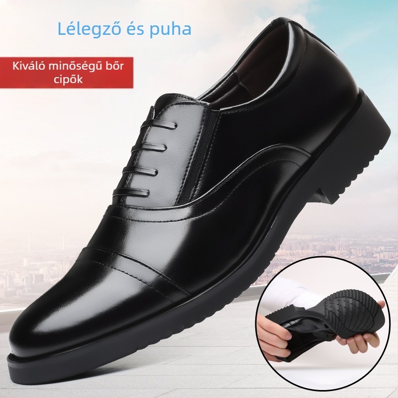 Férfi bőrből perforált loaferek elasztikus slip-on kialakítással, 3–5 cm magasított sarokkal, PU bélés, gumitalp