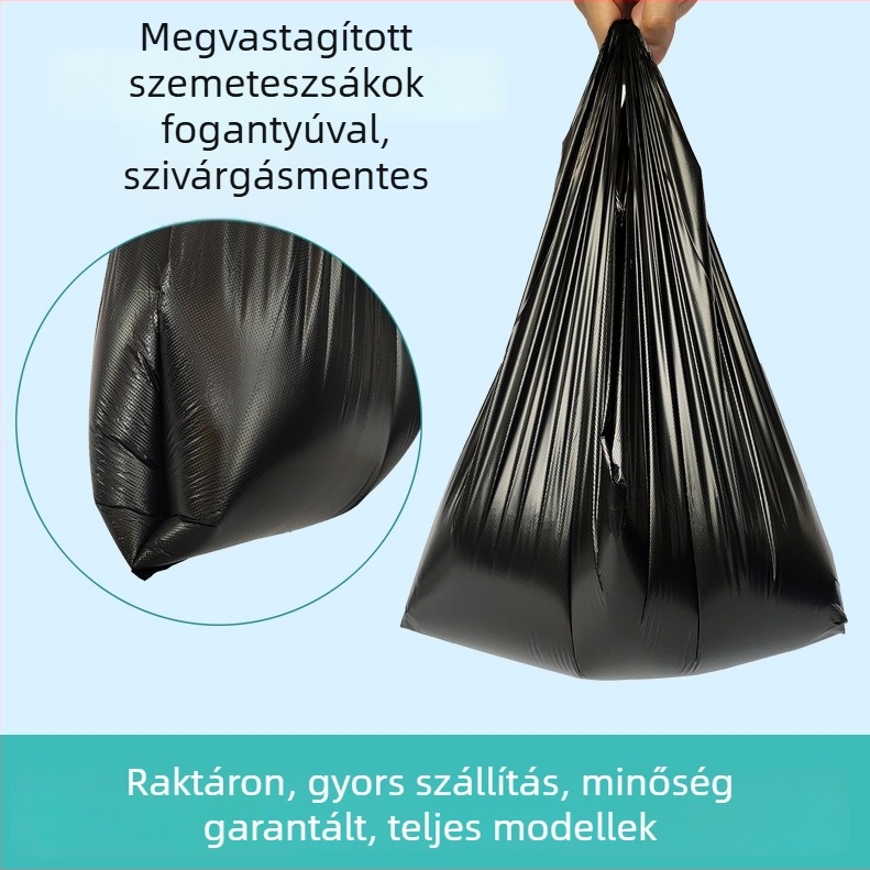 Hordozható egyszer használatos szemeteszsák, vastagított, fekete, otthonra és irodába