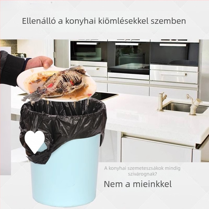 Fekete háztartási szemeteszsákok, konyhai műanyag zacskók, egyszer használatos, PE anyag