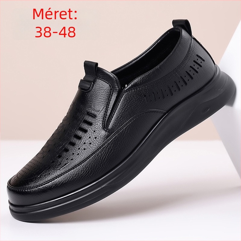 Extra nagy méretű bőrszandálok perforált dizájnnal, lélegző, slip-on, puha talppal