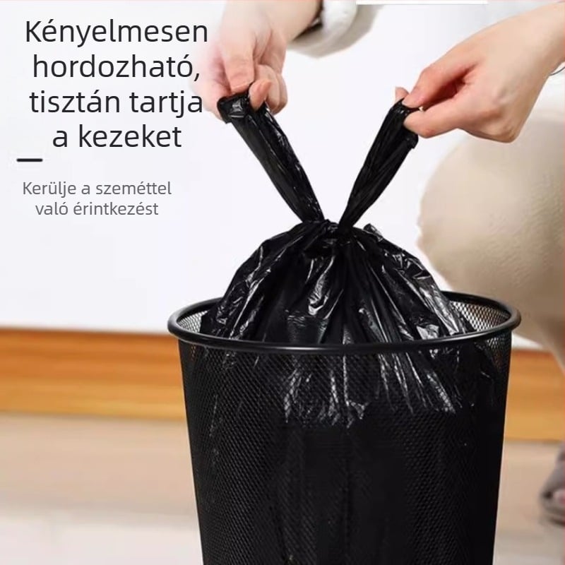 Húzózsinóros tömörített szemeteszsákok, nagy méretű konyhai zacskók, közepes méretű irodai/konyhai zacskók, szakadásálló