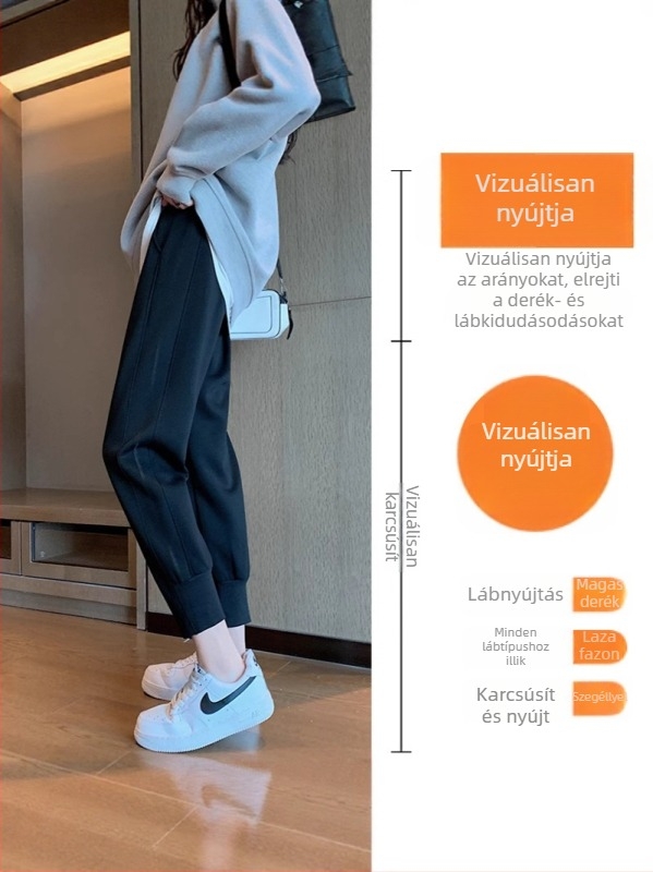 2026-os laza női jogger nadrág, szürke, kis méretűeknek, tavasz–ősz