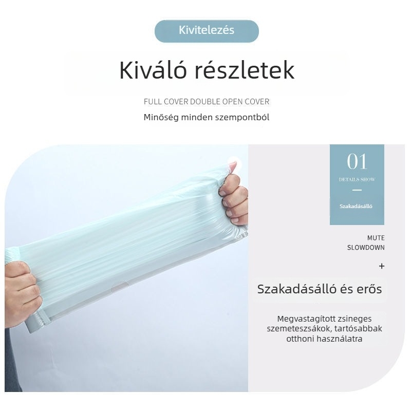 Extra vastag szemeteszsák kötőzsinórral, háztartási használatra, automatikus záródás, konyhai vastagított műanyag zacskó