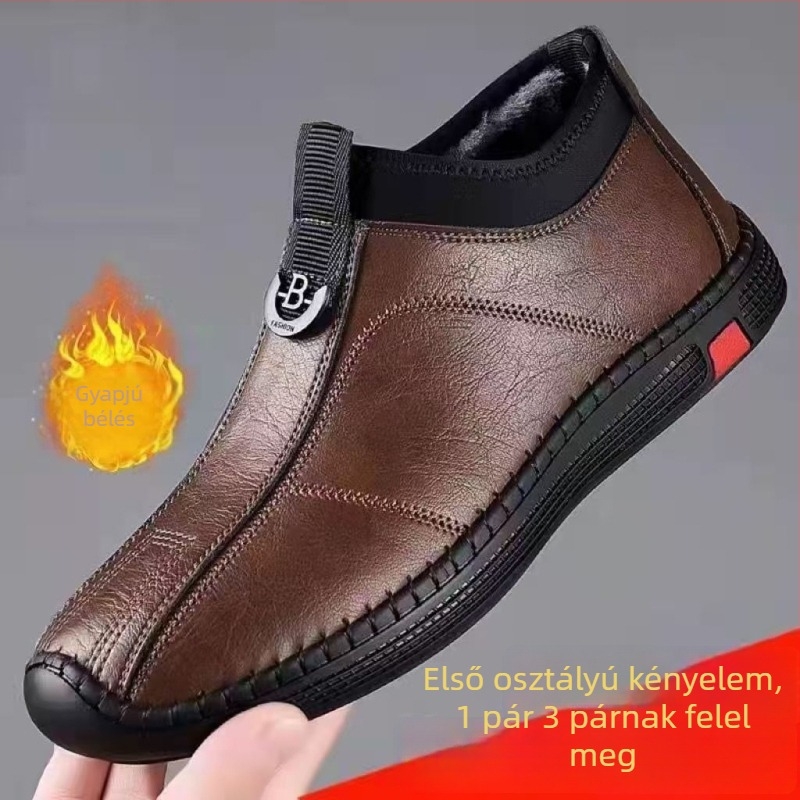 Férfi bőrből készült üzleti-casual cipő, minden szezonra, pamut bélés, puha talp, magas felső rész, sokoldalú stílus.