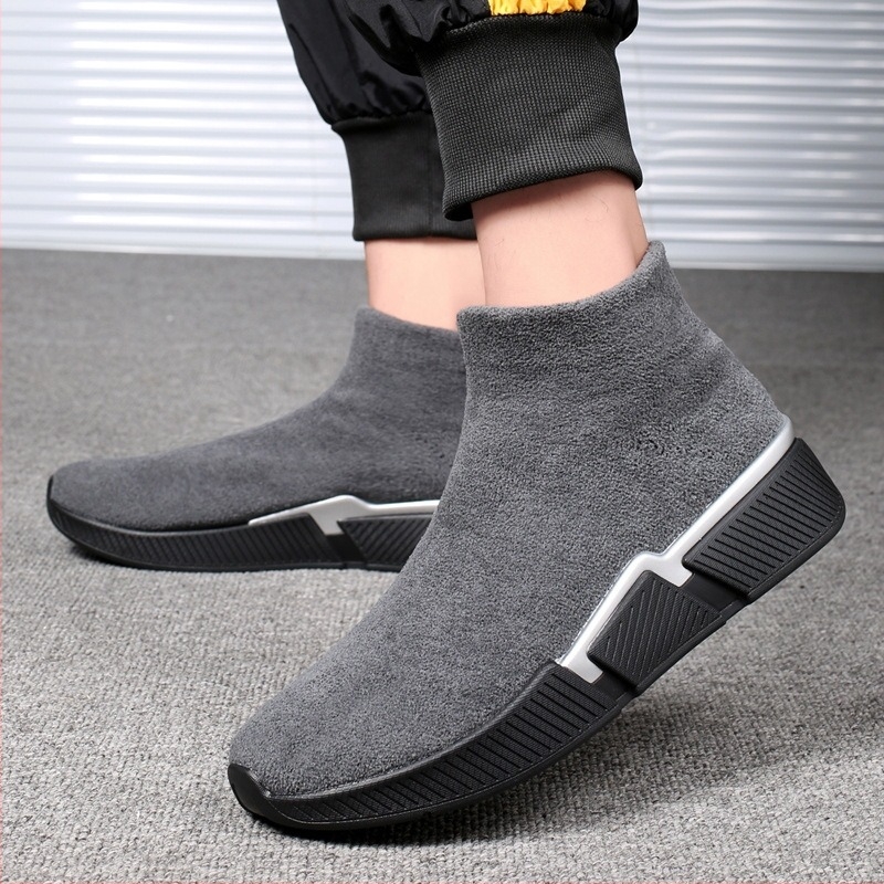 Férfiaknak magas szárú pamut cipő Flyknit felsőrésszel, Slip-On kényelmes őszi sportcipő