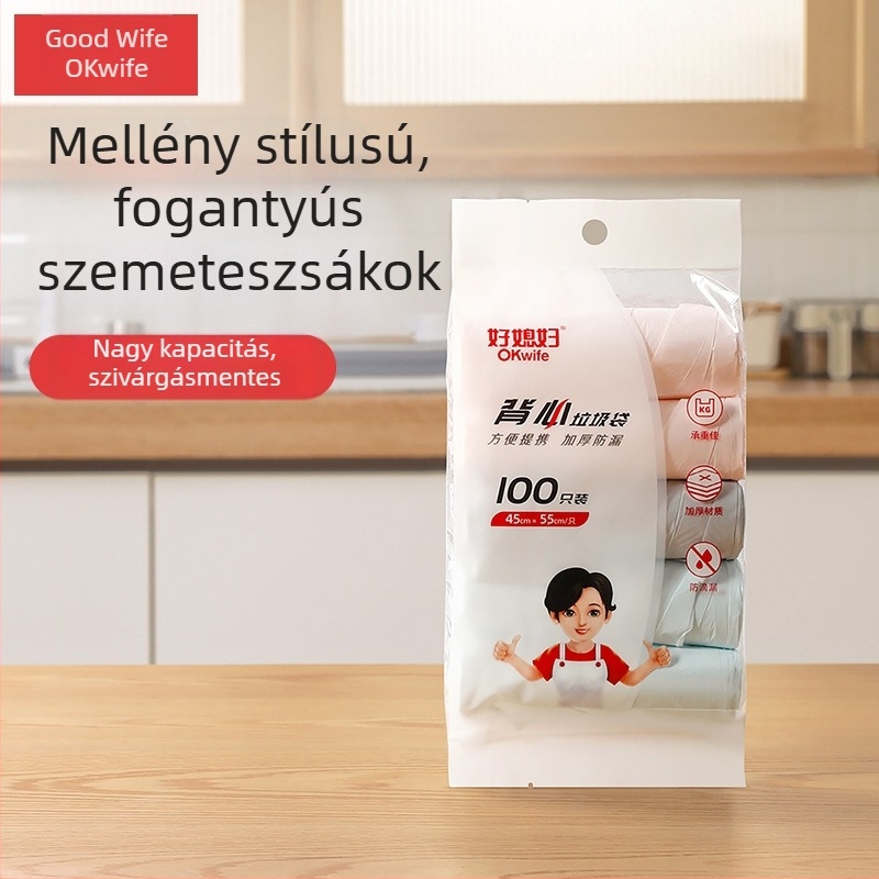 Egyszer használatos konyhai szemeteszacskók mellény-stílusban, perforált, 80 darab, vastag műanyag