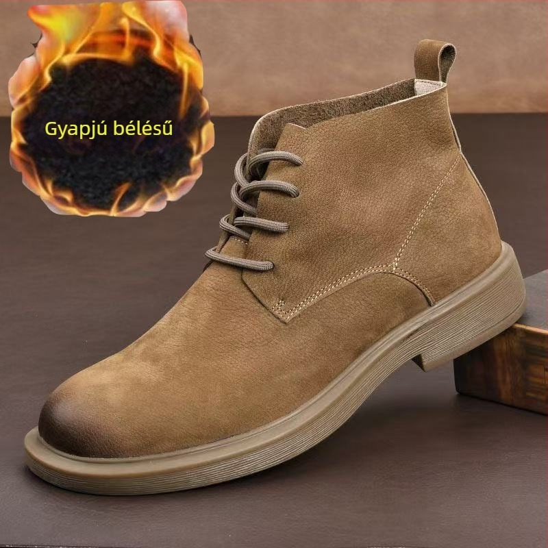 Martin bakancs férfiaknak, őszi retro stílus, csúszásmentes puha talpú velúr desert bakancs, középmagas bőr