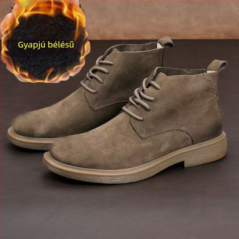 Martin bakancs férfiaknak, őszi retro stílus, csúszásmentes puha talpú velúr desert bakancs, középmagas bőr