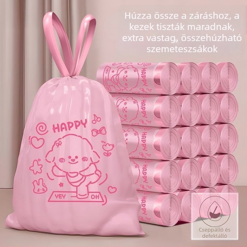 Iceberry rózsaszín kutyás szemeteszsák húzókötővel, extra vastag, nagy méretű, háztartási, kollégiumi és konyhai használatra