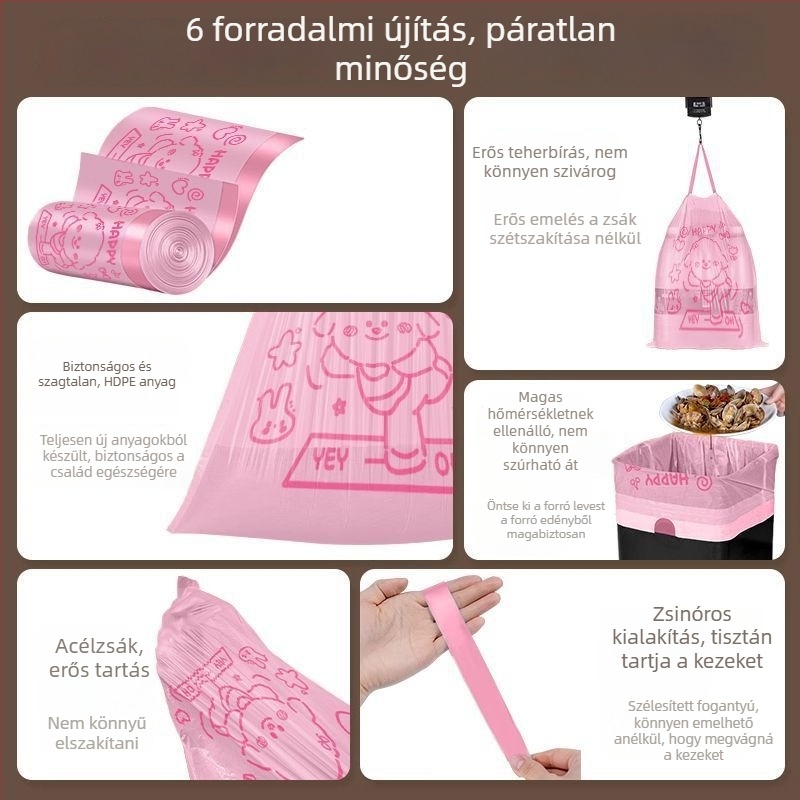 Iceberry rózsaszín kutyás szemeteszsák húzókötővel, extra vastag, nagy méretű, háztartási, kollégiumi és konyhai használatra