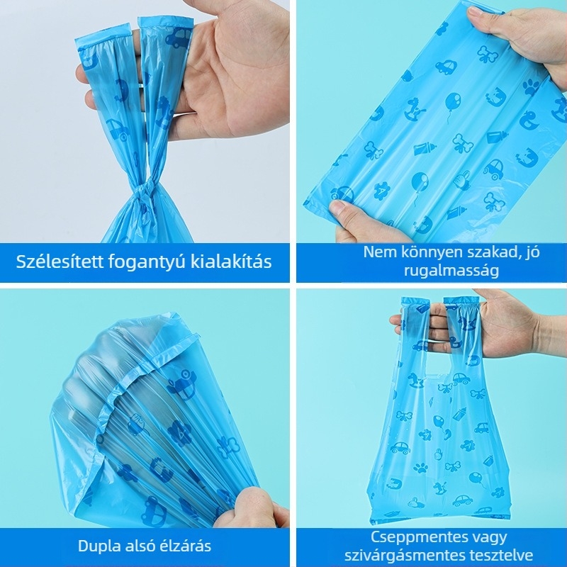 Mellény-stílusú biológiailag lebomló kisállat-hulladék zacskók — egyszer használatos ürülék- és macskaalom zacskók