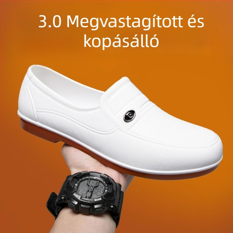 Fehér vízálló munkacipő marha-inakból készült talppal, alacsony szárú, csúszásmentes, építkezéshez és konyhához