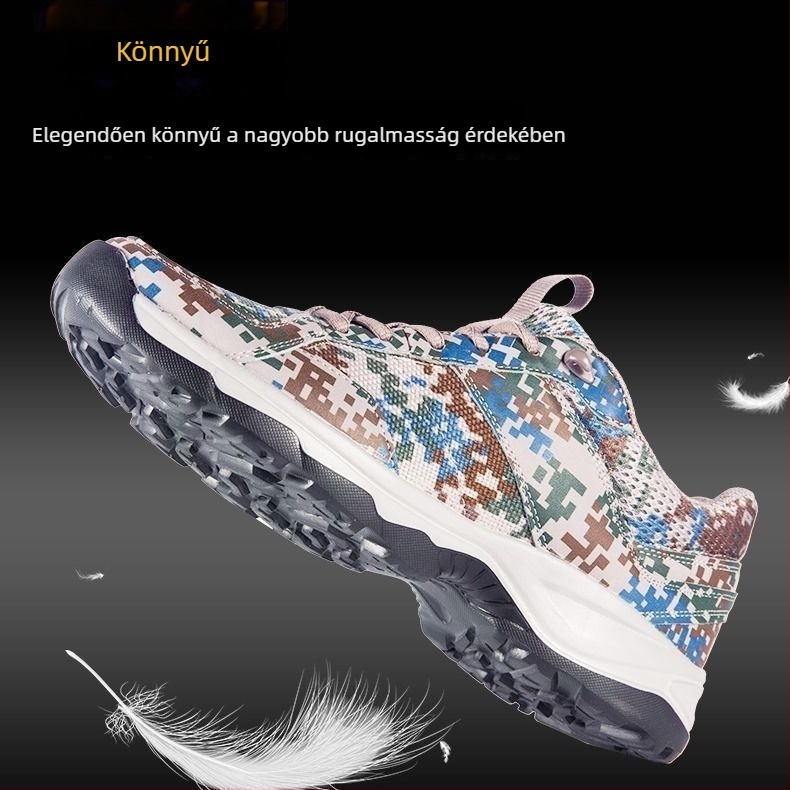 Új stílusú kamuflážs kültéri edzőcipő, légáteresztő, ultrakönnyű, kopásálló, csúszásmentes és ütéscsillapító a hegymászáshoz, túrázáshoz és futáshoz