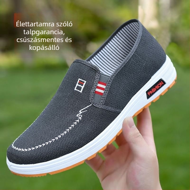 Férfi vászoncipő, légáteresztő, slip-on, csúszásmentes talppal
