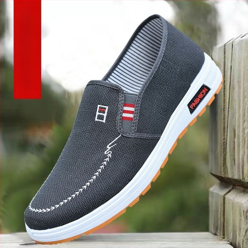 Férfi vászoncipő, légáteresztő, slip-on, csúszásmentes talppal