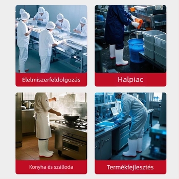Uniszex PVC esőcsizmák csúszásmentes, kopásálló talppal, konyha, élelmiszeripar, halászat, szállodák, mezőgazdaság, autómosás és építőipar