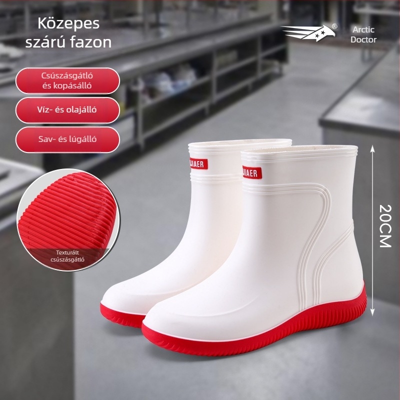 Uniszex PVC esőcsizmák csúszásmentes, kopásálló talppal, konyha, élelmiszeripar, halászat, szállodák, mezőgazdaság, autómosás és építőipar