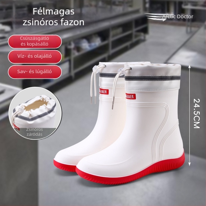 Uniszex PVC esőcsizmák csúszásmentes, kopásálló talppal, konyha, élelmiszeripar, halászat, szállodák, mezőgazdaság, autómosás és építőipar