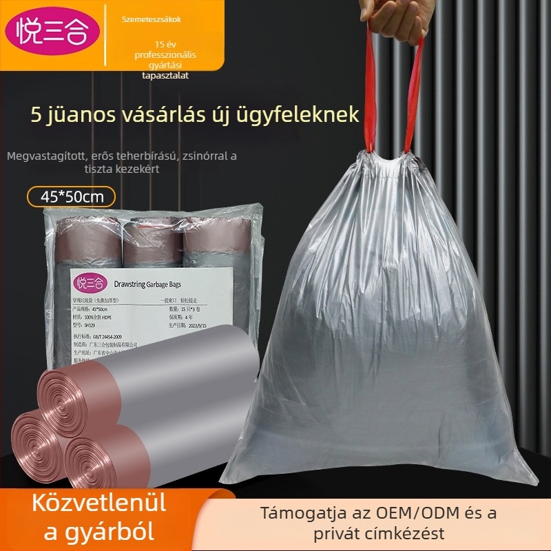 Vastagított szemeteszsák húzózsinórral, szakadásálló, konyha, fürdőszoba és nappali számára