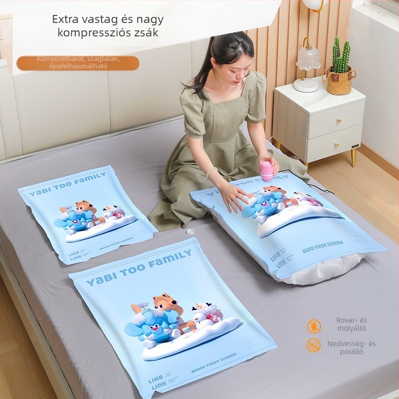 Vákuumos tároló zsák ruhákhoz és takarókhoz, 3D szívás, PA+PE anyag