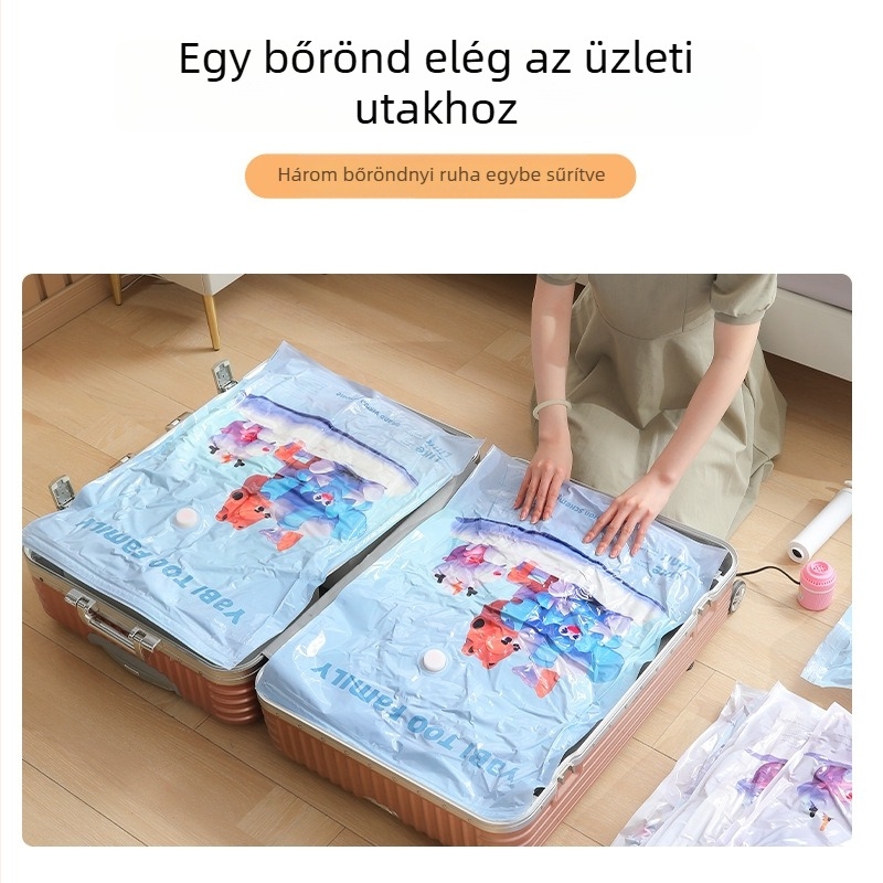 Vákuumos tároló zsák ruhákhoz és takarókhoz, 3D szívás, PA+PE anyag