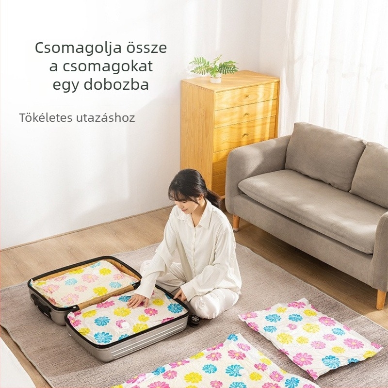 Erősített, megnagyobbított vákuumos tároló zsák ruháknak, pumpával