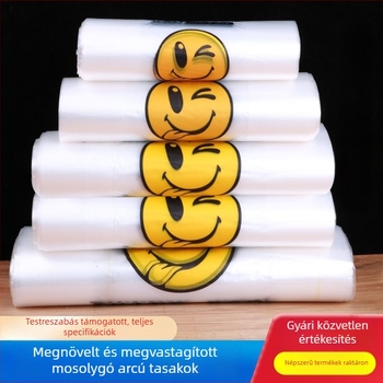 Átlátszó mosolygós arcú műanyag zacskók élelmiszerekhez, vásárláshoz, elvitelre és szemét számára