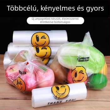 Átlátszó mosolygós arcú műanyag zacskók élelmiszerekhez, vásárláshoz, elvitelre és szemét számára