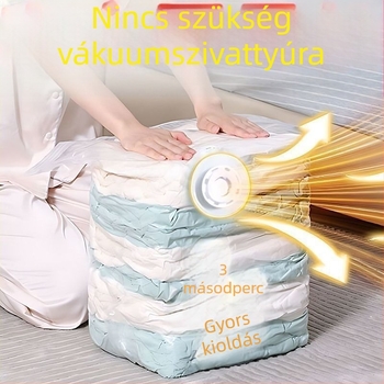 Háromdimenziós vákuumos tömörítő tasak ruhákhoz, nedvességálló zárással, alkalmas pehelykabátokhoz és dunyhákhoz