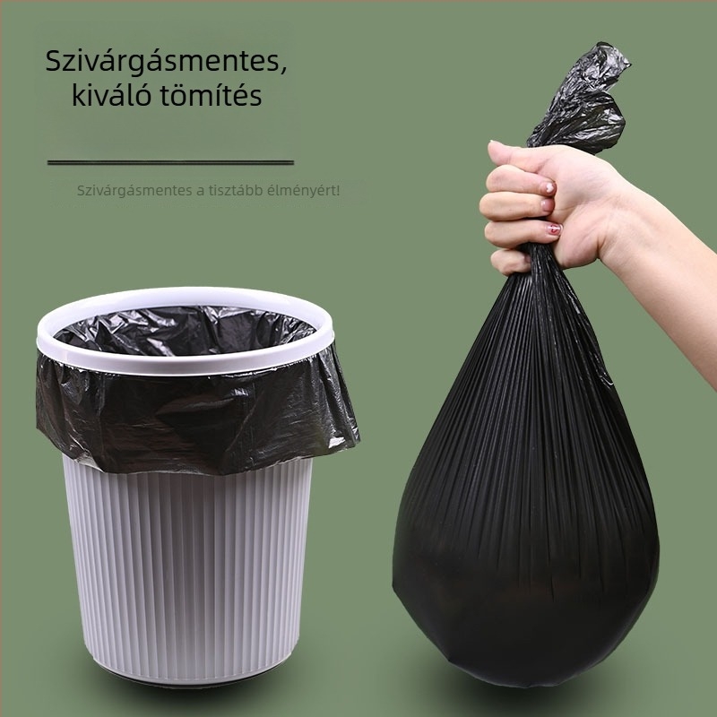 Fekete háztartási szemeteszsákok lapos nyílással, 45 × 50 cm, kis zsákok tekercsen