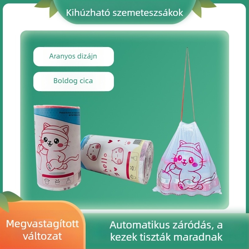 Konyhai vastagított nyomtatott kötős szemeteszsákok, nagy kapacitással, 50 darab